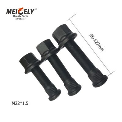 Goujon de roue de camion robuste M22x1,5, boulon hexagonal, acier allié de qualité 10.9 avec surface en oxyde noir